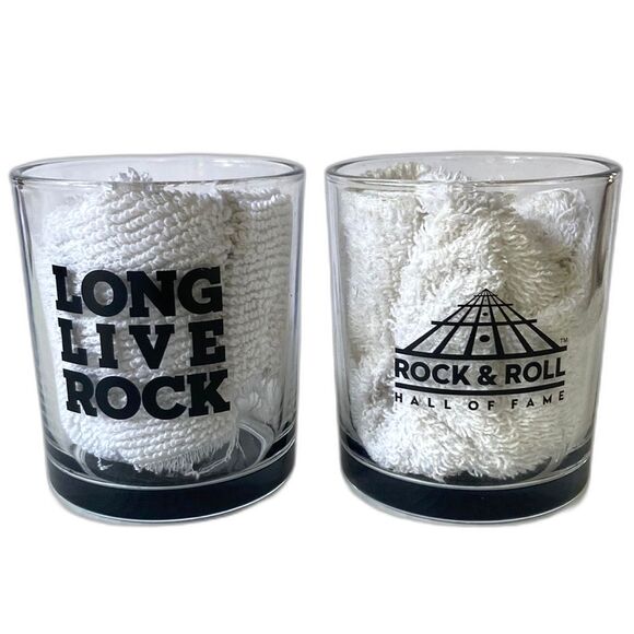 ROCK AND ROLL Hall of Fame Long Live Rock Pair of Rocks Drinking Glasses - Picture 1 of 8